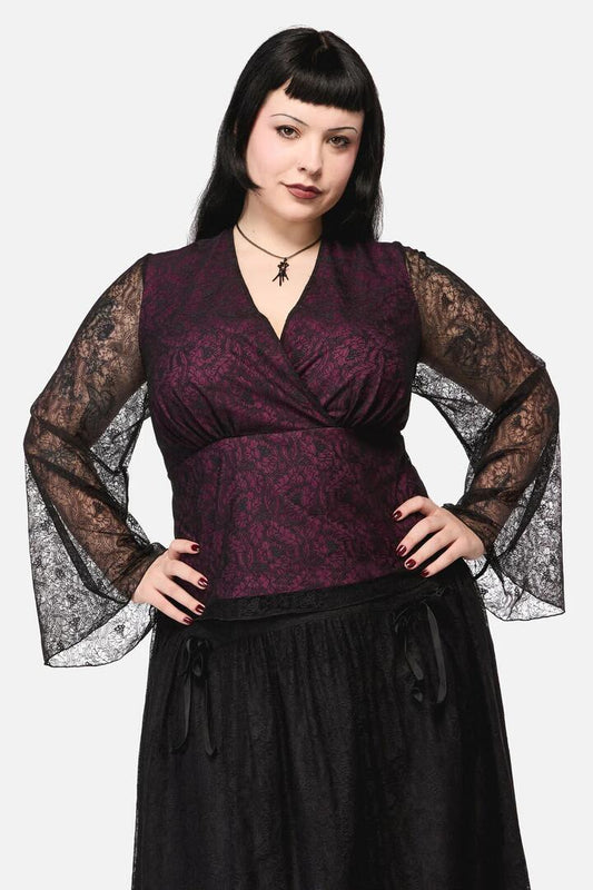 Image of a model wearing Tops. Productname: Curve Fiona Lace Top in Black colour by brand - Black Friday