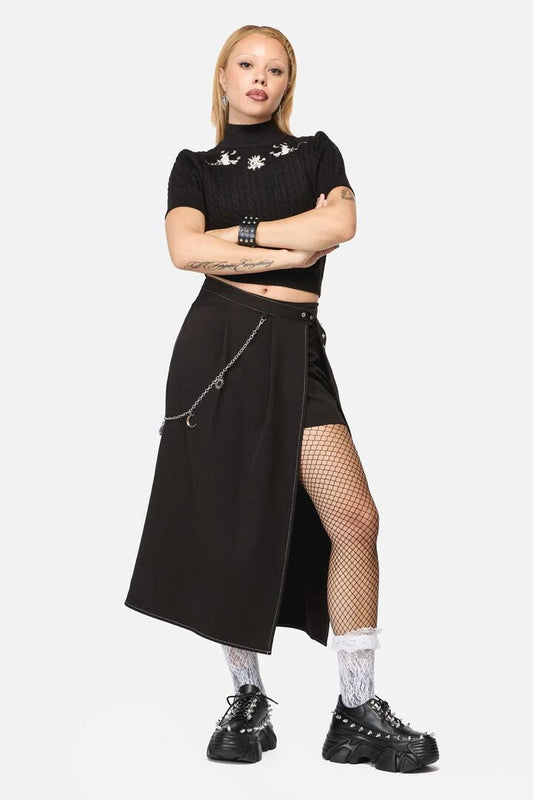Image of a model wearing Skirts. Productname: Fiona Midi 2 Piece Skort in Black colour by brand - Black Friday
