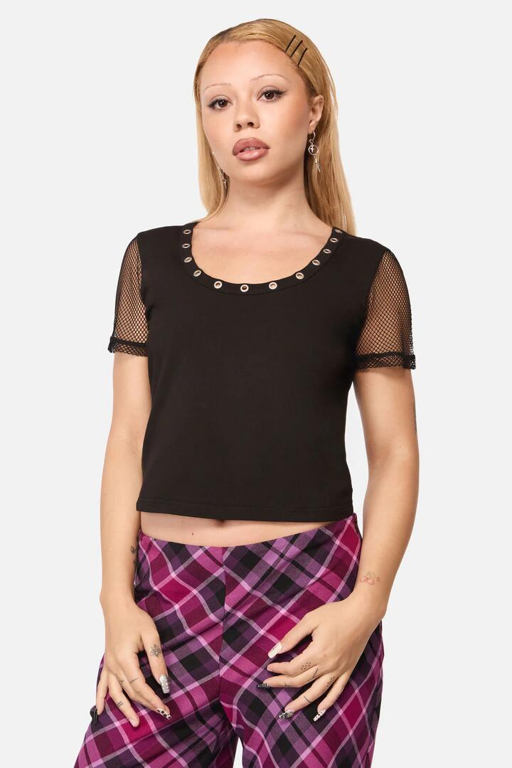 Image of a model wearing Tops. Productname: Trickz Punk Top in Black colour by brand - Black Friday