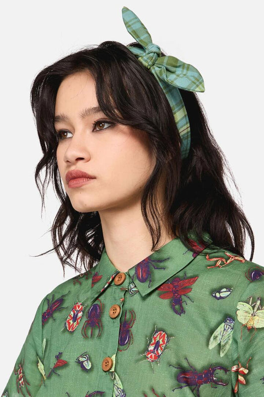 Image of Hair Accessories. Productname: Insect Obsessed Tartan Headban in Teal colour by brand - Dangerfield