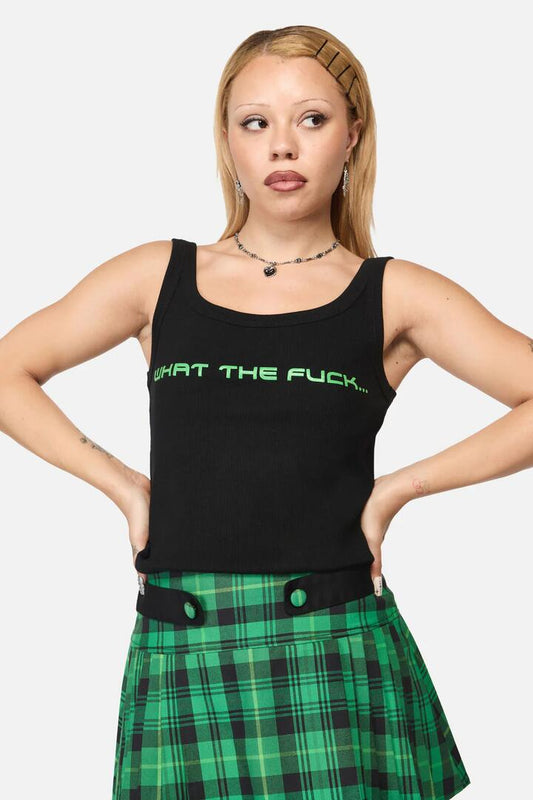 Image of a model wearing Tops. Productname: Wtf Ribbed Tank in Black colour by brand - Black Friday