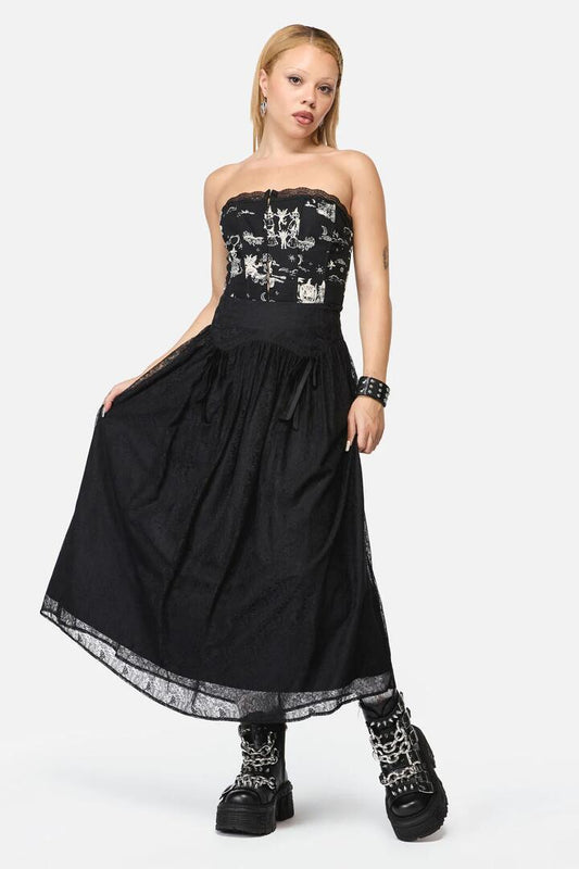 Image of a model wearing Skirts. Productname: Fiona Lace Skirt in Black colour by brand - Black Friday