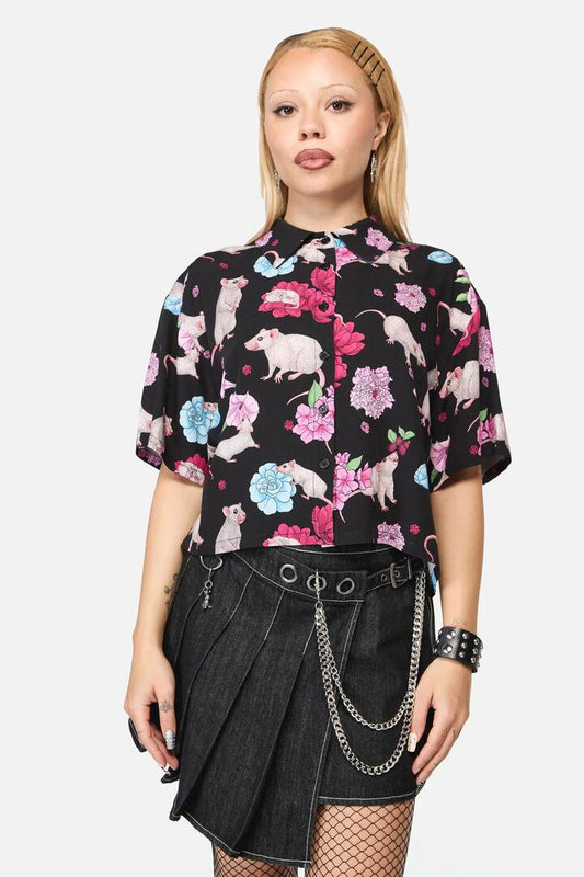 Image of Blouses. Productname: Rat-A-Tat Print Blouse in Black colour by brand - Black Friday