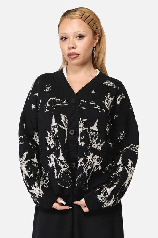 Image of a model wearing Outerwear. Productname: Prudence Cardigan in Black colour by brand - Black Friday