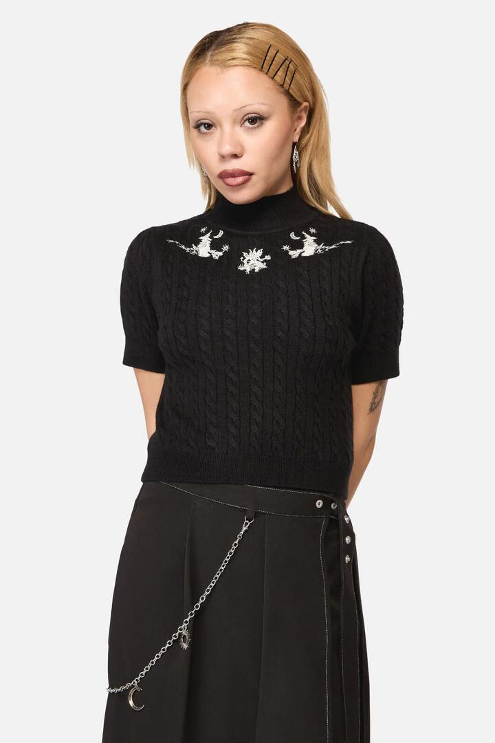 Image of a model wearing Tops. Productname: Marianne Cableknit Top in Black colour by brand - Black Friday