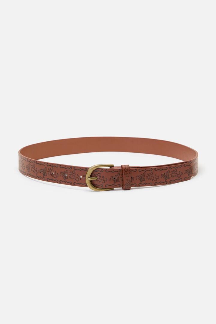 Image of Accessories. Productname: Butterfly Debossed Vintage Belt in Chocolate colour by brand - Princess Highway