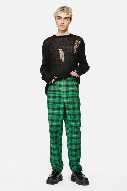 Image of a model wearing Pants. Productname: Wired Tartan Slim Fit Pants in Green/Black colour by brand - Black Friday