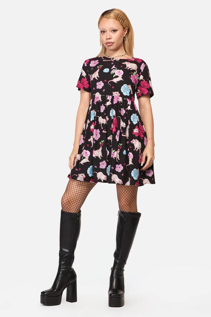 Image of Dresses. Productname: Rat-A-Tat Print Dress in Black colour by brand - Black Friday