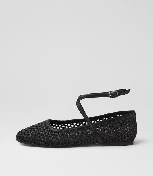 Image of Shoes. Productname: Neesa Black Lace Leather Ballet Flats in Black colour by brand - MOLLINI