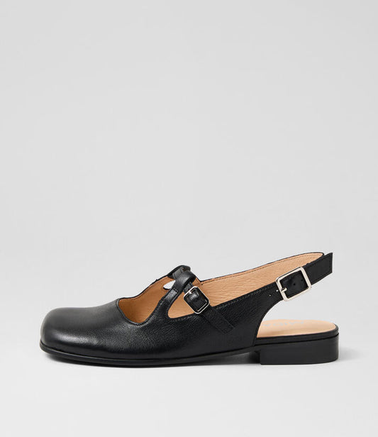 Image of Footwear. Productname: Geemac Black Leather Flat Shoes in BLACK-BLACK SOLE colour by brand - MIDAS