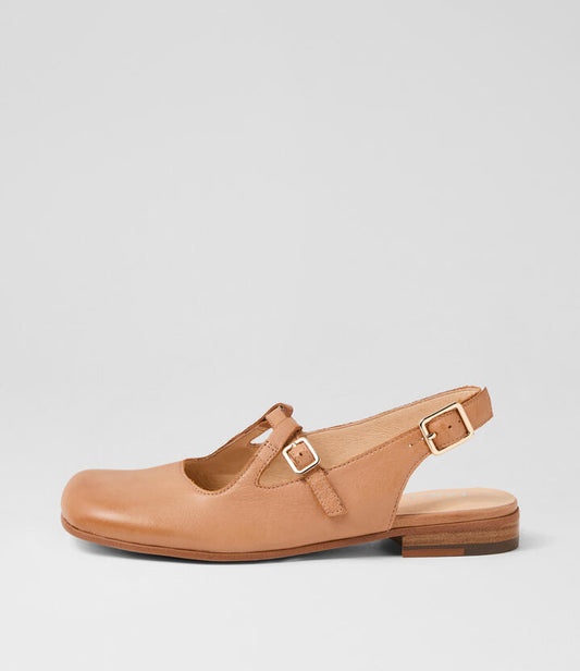 Image of Footwear. Productname: Geemac Tan Leather Flat Shoes in TAN colour by brand - MIDAS