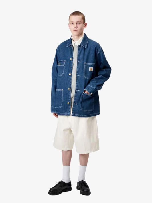 Image of a model wearing Shorts. Productname: Carhartt Wip Brandon Shorts in White Rinsed colour by brand - Carhartt Wip