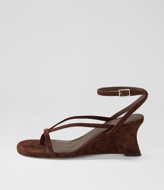 Image of Sandals. Productname: Florra Dark Brown Suede Sandals in DK BROWN colour by brand - MOLLINI