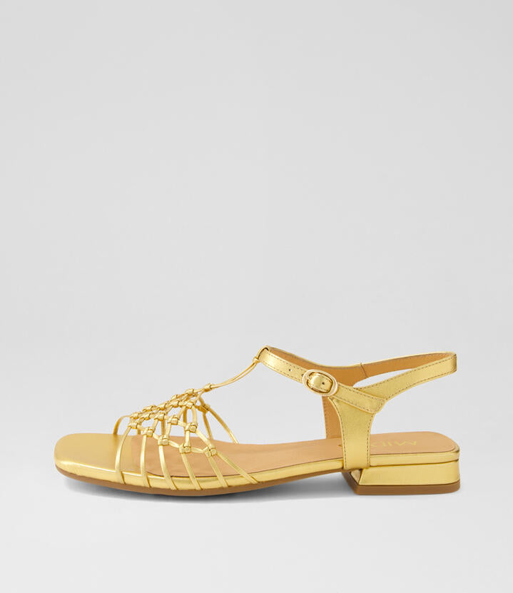 Image of Sandals. Productname: Niala Gold Leather Sandals in GOLD colour by brand - MIDAS