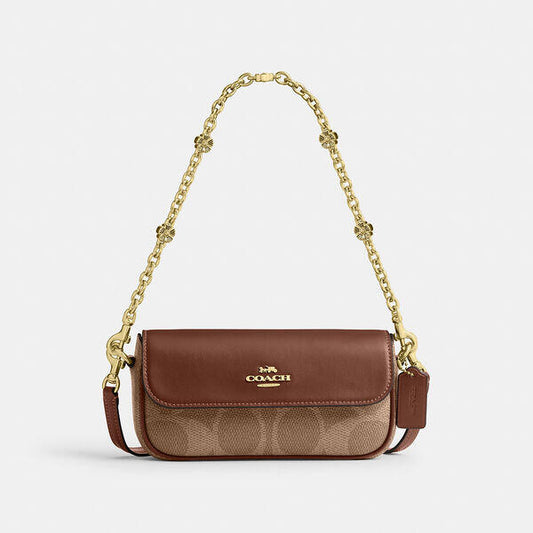 Image of Bags. Productname: Hailey Flap Bag In Signature Canvas in IM/TAN/BROWN colour by brand - Coach Outlet Australia