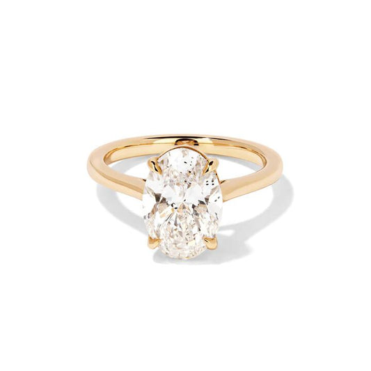 Image of Jewelry. Productname: 3.00ct Oval Laboratory-Grown Diamond Solitaire Ring in 9kt Yellow Gold in Diamond colour by brand - Bevilles