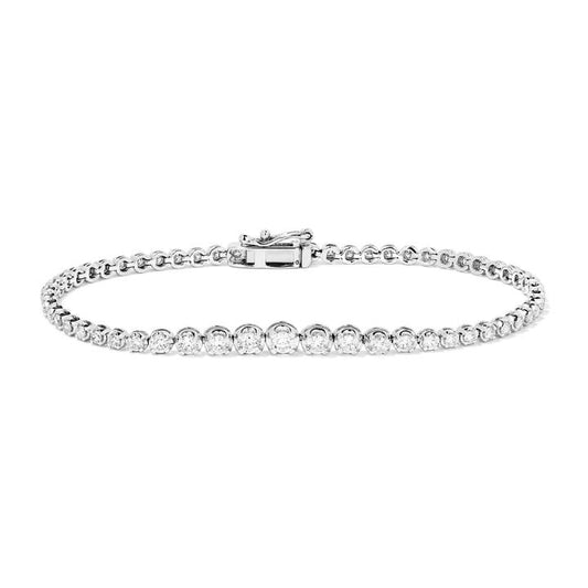 Image of Bracelets. Productname: 18cm Graduated Cup Set Tennis Bracelet with 1.88tw of Laboratory-Grown Diamonds in Sterling Silver and Platinum in Diamond colour by brand - Bevilles