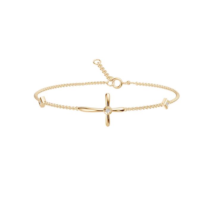 Image of Bracelets. Productname: 19cm Cross Station Bracelet with 0.05tw of Laboratory-Grown Diamonds in 9kt Yellow Gold in Diamond colour by brand - Bevilles