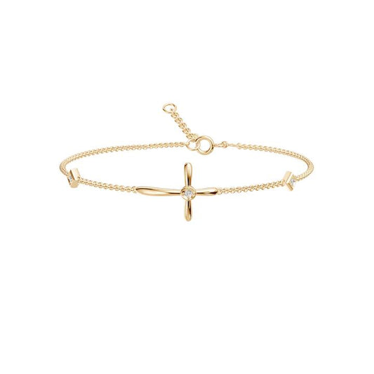 Image of Bracelets. Productname: 19cm Cross Station Bracelet with 0.05tw of Laboratory-Grown Diamonds in 9kt Yellow Gold in Diamond colour by brand - Bevilles
