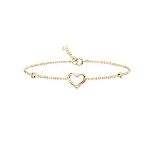 Image of Bracelets. Productname: 19cm Heart Station Bracelet with 0.05tw of Laboratory-Grown Diamonds in 9kt Yellow Gold in Diamond colour by brand - Bevilles