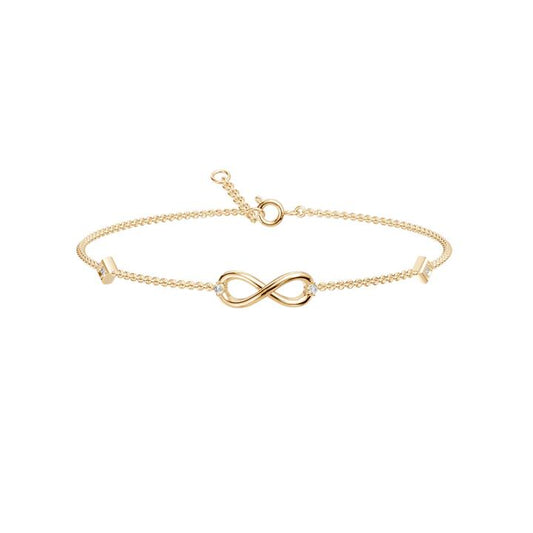 Image of Bracelets. Productname: 19cm Infinity Station Bracelet with 0.05tw of Laboratory-Grown Diamonds in 9kt Yellow Gold in Diamond colour by brand - Bevilles