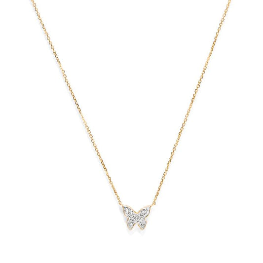 Image of Charms. Productname: 45cm Cluster Butterfly Pendant Necklace with 0.03tw of Laboratory-Grown Diamonds in 9kt Yellow Gold in Diamond colour by brand - Bevilles