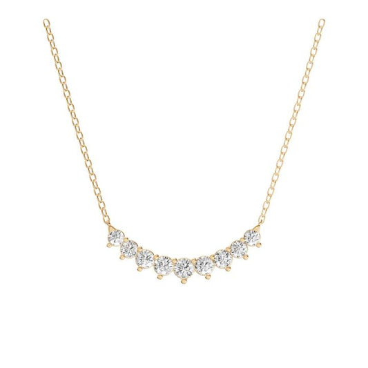 Image of Necklaces. Productname: 45cm Curved Bar Necklace with 1.00tw of Laboratory-Grown Diamonds in 9kt Yellow Gold in Diamond colour by brand - Bevilles