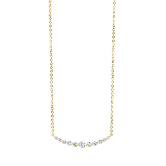 Image of Necklaces. Productname: 45cm Curved Bar Necklace with 0.31tw of Laboratory-Grown Diamonds in 9kt Yellow Gold in Diamond colour by brand - Bevilles
