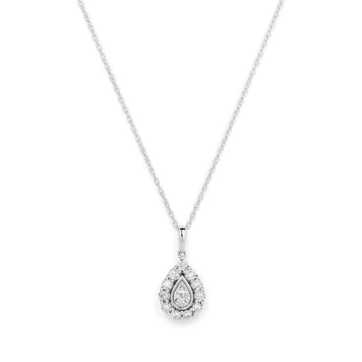 Image of Charms. Product name - 45cm Pear Shaped Pendant Necklace with 0.15tw of Diamonds in Rhodium Plated Sterling Silver in colour by brand - Bevilles