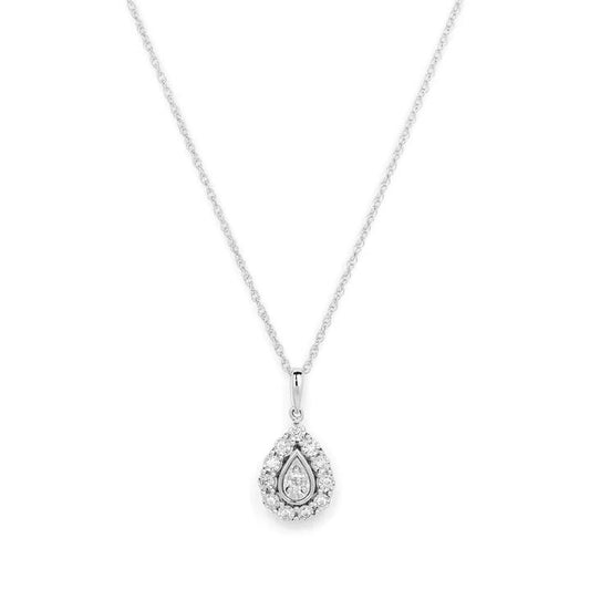 Image of Charms. Product name - 45cm Pear Shaped Pendant Necklace with 0.15tw of Diamonds in Rhodium Plated Sterling Silver in colour by brand - Bevilles