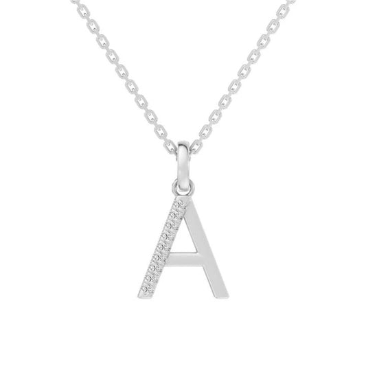 Image of Charms. Productname: 45cm A Initial Pendant Necklace with 0.05tw of Laboratory-Grown Diamonds in Sterling Silver and Platinum in Diamond colour by brand - Bevilles