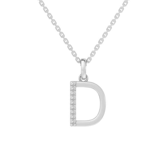 Image of Charms. Productname: 45cm D Initial Pendant Necklace with 0.05tw of Laboratory-Grown Diamonds in Sterling Silver and Platinum in Diamond colour by brand - Bevilles