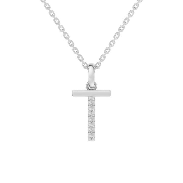 Image of Charms. Productname: 45cm T Initial Pendant Necklace with 0.05tw of Laboratory-Grown Diamonds in Sterling Silver and Platinum in Diamond colour by brand - Bevilles