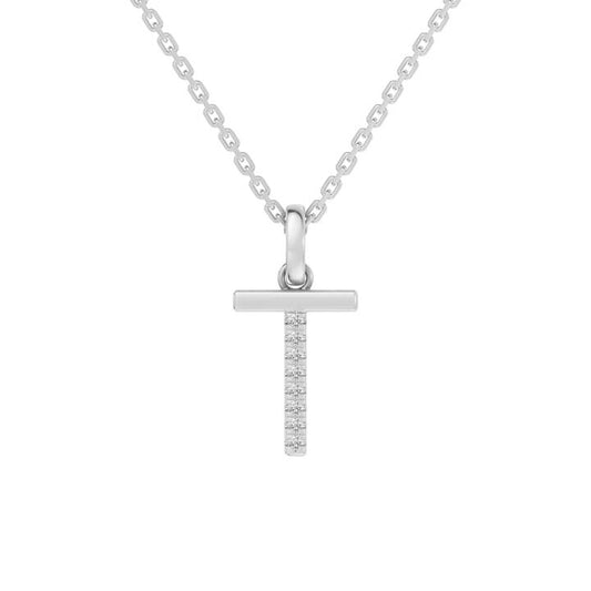 Image of Charms. Productname: 45cm T Initial Pendant Necklace with 0.05tw of Laboratory-Grown Diamonds in Sterling Silver and Platinum in Diamond colour by brand - Bevilles