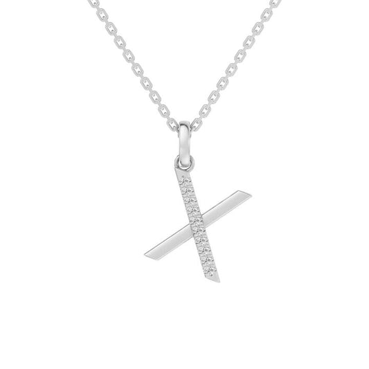Image of Charms. Productname: 45cm X Initial Pendant Necklace with 0.05tw of Laboratory-Grown Diamonds in Sterling Silver and Platinum in Diamond colour by brand - Bevilles