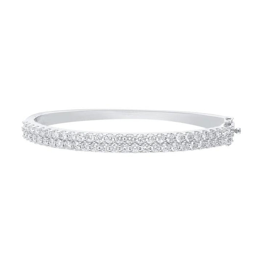 Image of Jewelry. Productname: 60mm Two Row PavÃ© Bangle with 4.50tw of Laboratory-Grown Diamonds in Sterling Silver and Platinum in Diamond colour by brand - Bevilles