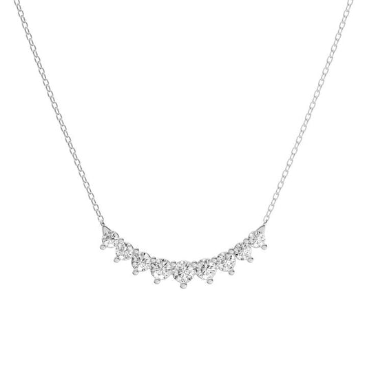 Image of Necklaces. Productname: 45cm Curved Graduated Bar Necklace with 1.00tw of Laboratory-Grown Diamonds in Sterling Silver and Platinum in Diamond colour by brand - Bevilles