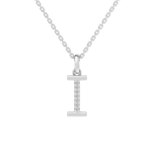 Image of Charms. Productname: 45cm I Initial Pendant Necklace with 0.05tw of Laboratory-Grown Diamonds in Sterling Silver and Platinum in Diamond colour by brand - Bevilles