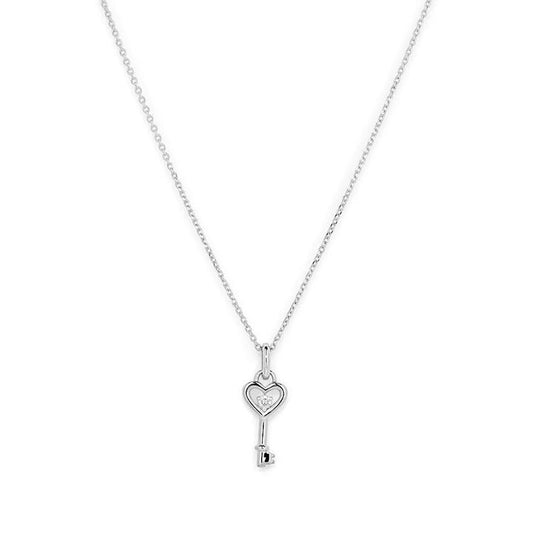 Image of Charms. Productname: 45cm Heart Key Pendant Necklace with 0.01tw of Laboratory-Grown Diamonds in Sterling Silver and Platinum in Diamond colour by brand - Bevilles