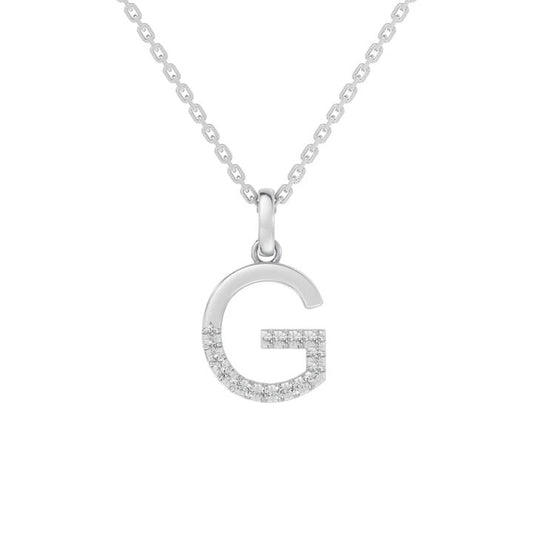Image of Charms. Productname: 45cm G Initial Pendant Necklace with 0.05tw of Laboratory-Grown Diamonds in Sterling Silver and Platinum in Diamond colour by brand - Bevilles
