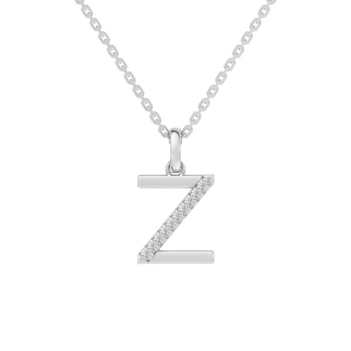 Image of Charms. Productname: 45cm Z Initial Pendant Necklace with 0.05tw of Laboratory-Grown Diamonds in Sterling Silver and Platinum in Diamond colour by brand - Bevilles