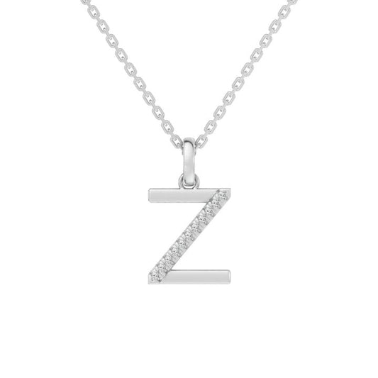 Image of Charms. Productname: 45cm Z Initial Pendant Necklace with 0.05tw of Laboratory-Grown Diamonds in Sterling Silver and Platinum in Diamond colour by brand - Bevilles