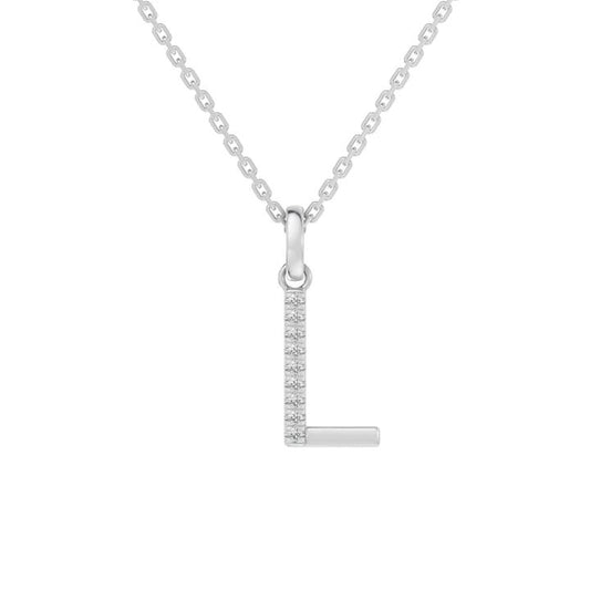 Image of Charms. Productname: 45cm L Initial Pendant Necklace with 0.05tw of Laboratory-Grown Diamonds in Sterling Silver and Platinum in Diamond colour by brand - Bevilles