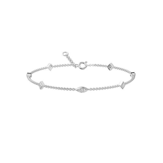 Image of Bracelets. Productname: 19cm Geometric Station Bracelet with 0.05tw of Laboratory-Grown Diamonds in Sterling Silver and Platinum in Diamond colour by brand - Bevilles