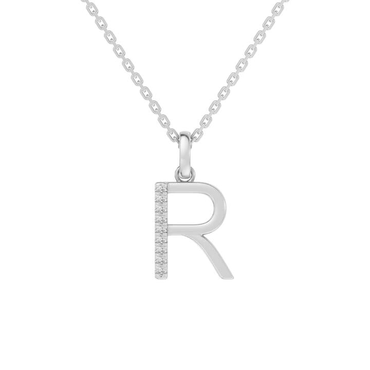 Image of Charms. Productname: 45cm R Initial Pendant Necklace with 0.05tw of Laboratory-Grown Diamonds in Sterling Silver and Platinum in Diamond colour by brand - Bevilles