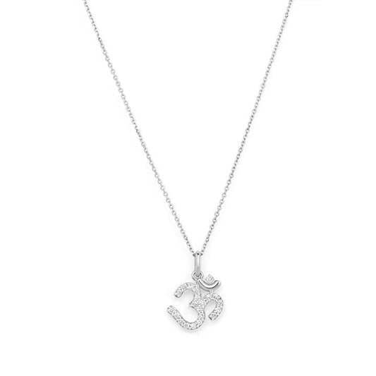 Image of Necklaces. Productname: 45cm Aum Necklace with 0.18tw of Laboratory-Grown Diamonds in Sterling Silver and Platinum in Diamond colour by brand - Bevilles