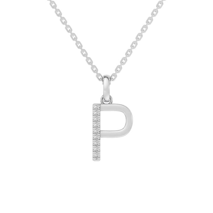 Image of Charms. Productname: 45cm P Initial Pendant Necklace with 0.05tw of Laboratory-Grown Diamonds in Sterling Silver and Platinum in Diamond colour by brand - Bevilles