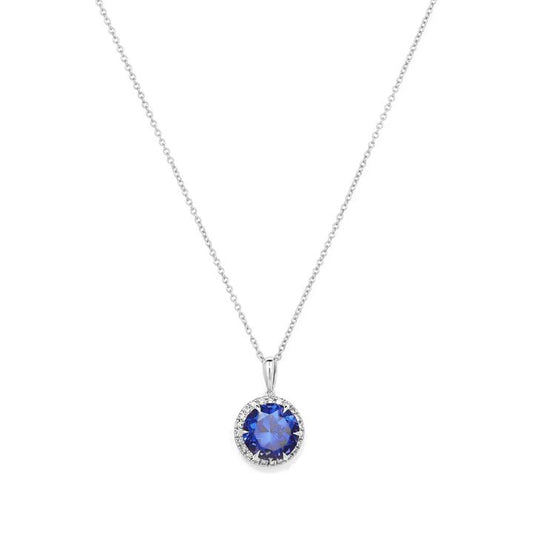 Image of Necklaces. Productname: 45cm Created Sapphire Necklace with 0.18tw of Laboratory-Grown Diamonds in Sterling Silver and Platinum in Diamond colour by brand - Bevilles