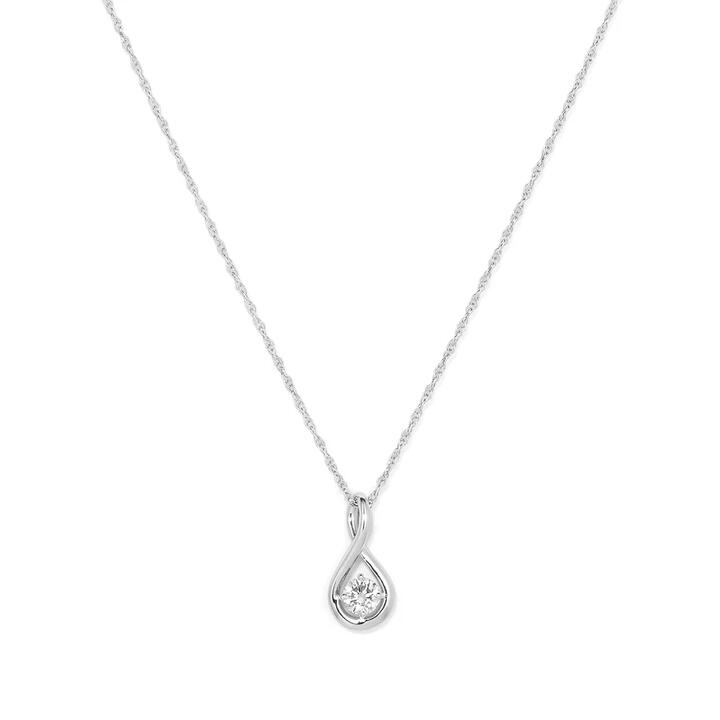Image of Charms. Productname: 45cm Solitaire Swirl Pendant Necklace with 0.16tw of Laboratory-Grown Diamonds in Sterling Silver with Rhodium Plating in Diamond colour by brand - Bevilles