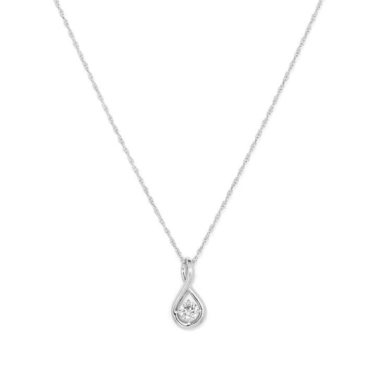 Image of Charms. Product name - 45cm Solitaire 0.16ct Laboratory-Grown Diamond Swirl Pendant Necklace in Rhodium Plated Sterling Silver in colour by brand - Bevilles